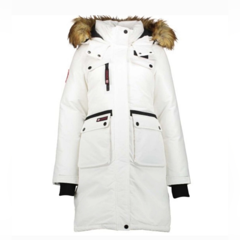 NWT Canada Weathergear White & Natural Detachable-Accent Long Parka Size L